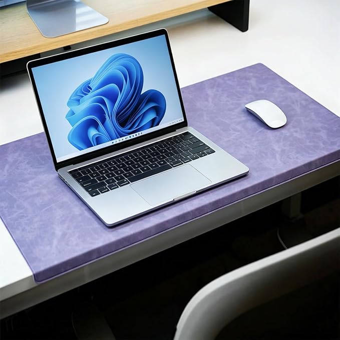 Leather Edge-Locked Desk Pad with Edge Protector, Non-Slip Large Office Computer Mouse Mat, Waterproof Desk Blotter Table Protective Pad for Writing Work (Purple,39.4"x16.9")