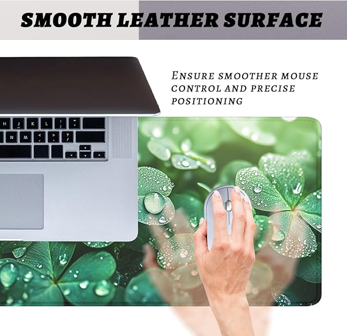Four Leaf Clover Gaming Mouse Pad St Patricks Day Green Shamrock Extended Mousepad Waterproof Stitched Edges Rubber Base Non-Slip Deskpad Computer Keyboard Mat 31.5x11.8 in