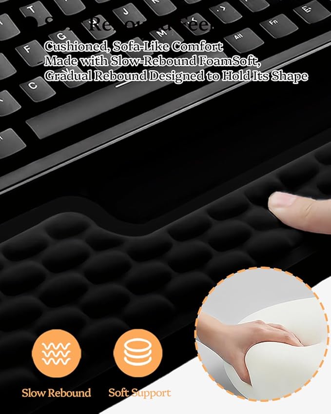 Wrist Rest for Computer Keyboard, 2 in 1 Keyboard Wrist Support Pad, Memory Foam Keyboard Riser Holder Lift Tray with Wrist Pad for Easy Typing for Office Desk, Home, School (Black)