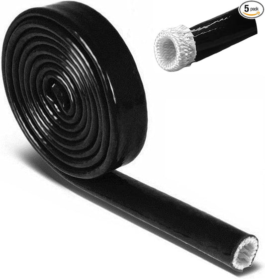 1/2"(12.7mm) ID Fire Sleeve Heat Sleeve Heat Shielded Fire Thermo Armor Silicone Coated Fiberglass for Automotive Hose Lines & Electrical Wiring,5 feet(Black)