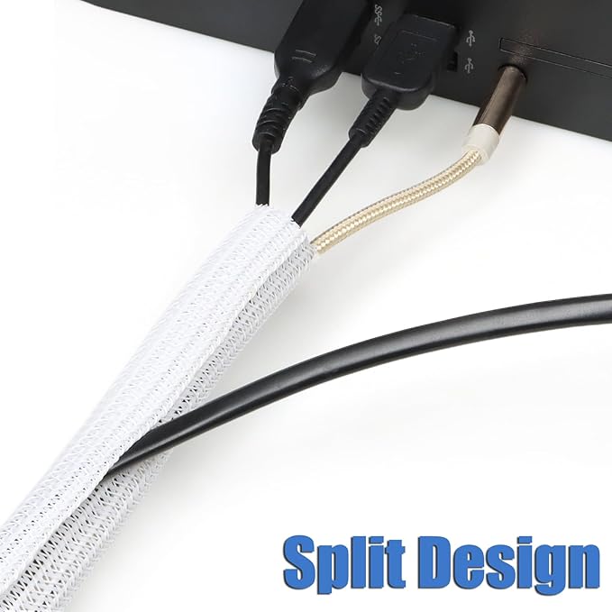 25ft PET Braided Cable Sleeve 3/8 inch(10mm) Wire Protector Cable wrap Wire Covers for Cords Cable Sleeves Cord Management Cable Management Sleeve(White)