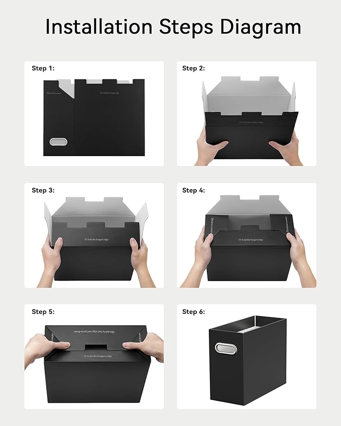 Oterri Cardboard File Organizer Box for Hanging File Folders Letter Size,File Box for Computer Desk,File Cabinet,Working Home,Office,Classroom (Black, Letter Size - 1 Pack)
