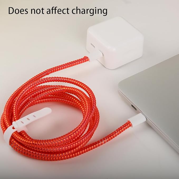 4.8M(15.75FT) Spiral Cable Protector, Multicolor Suitable for Most Phone/Pad/Laptop USB Wire Cord Savers Protection Cover Anti-Break Wrap Charger Data Line Cables Sleeves, Laser Red