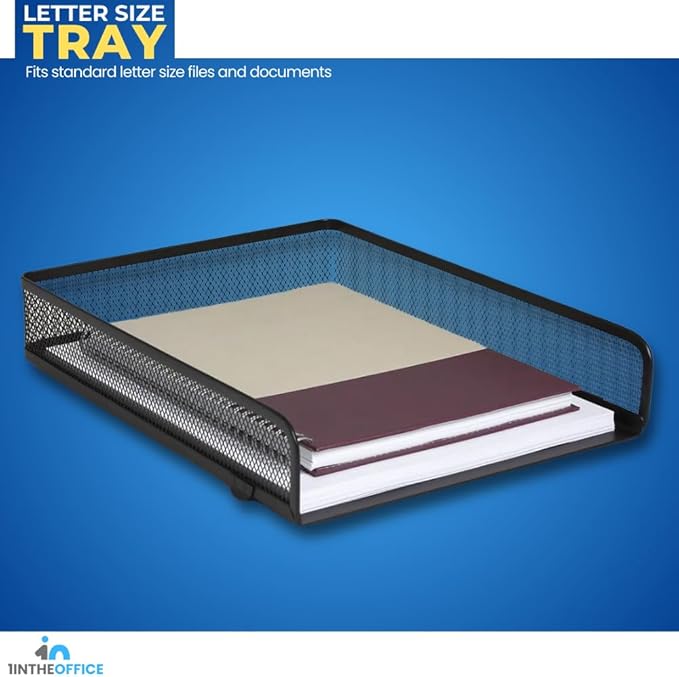 1InTheOffice Stackable Letter Tray, Matte Black Wire Mesh Front-Load Letter Tray