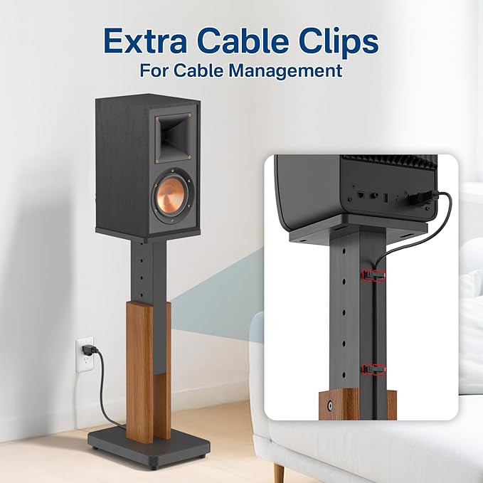 Height Adjustable Speaker Stands Pair for Studio Monitor & Bookshelf Speaker Stands-Wood Grain Floor Speaker Stands for Klipsch, ELAC, JBL, KEF, Edifier Surround Sound Speaker Stand Up to 50 Lbs