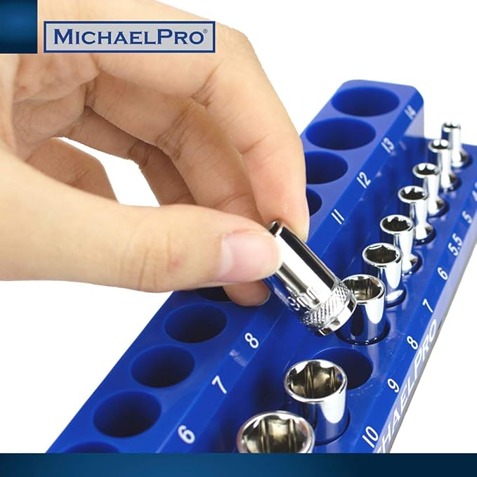 MichaelPro Magnetic Socket Organizer, Socket Tray, 3-Pc 1/4-inch, 3/8-Inch, & 1/2-Inch Magnetic Organizer Tray in Metric for Toolboxes/Cabinets| MP014002