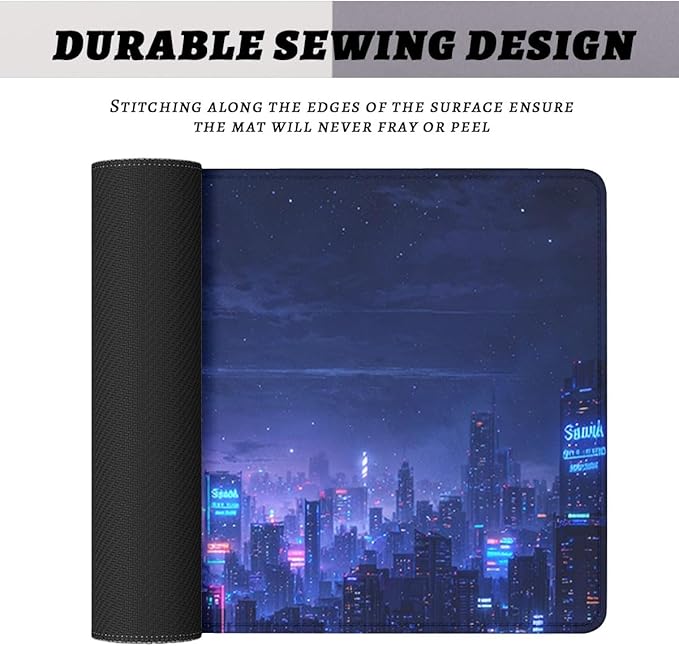 Neon City Gaming Mouse Pad Night Skyline Extended Gaming Mouse Pad Mat with Stitched Edge Non-Slip Base Office Computer Keyboard Laptop 31.5"x11.8"