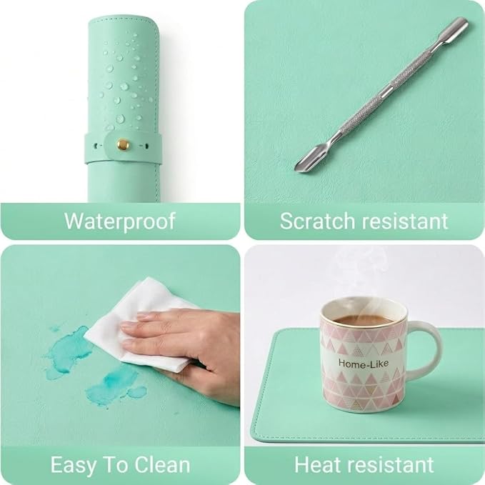 Double Sided Nail Art Table Mat, Soft Microfiber Leather Nail Hand Rest Mat, Waterproof Nail Arm Rest, Nail Mat for Manicure Table Nail Technician, for Desk, Dining Table, Green & Blue (MAT ONLY)
