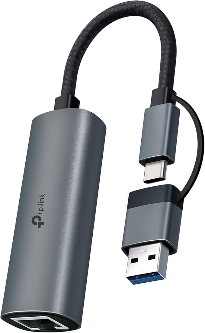 TP-Link 2-in-1 USB 3.0 & USB C to Ethernet Adapter, RJ45 Gigabit LAN, Plug & Play, Aluminum Case, Ethernet Adapter for Laptop, Thunderbolt 4/3 Compatible with Windows, Mac/iPad OS & More (UE310C)