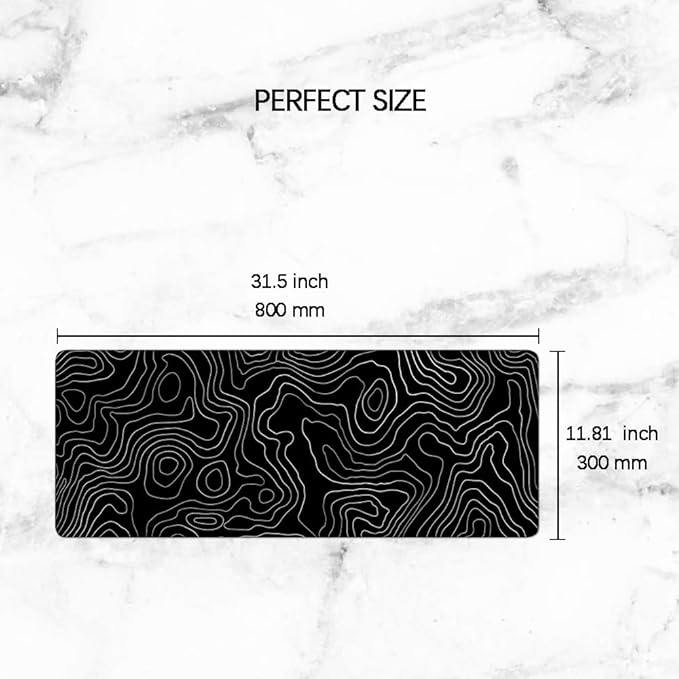 Desk Mat,Desk Pad, XXL Large Mouse Pad,Anti-Slip Big Mousepad with Stitched Edges,Extended Computer Mouse Pads for Desktop Black Topographic