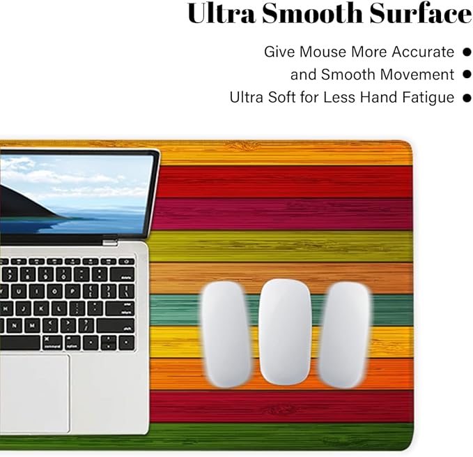 Large Mouse Pad Gay Rainbow Wood Non-Slip Rubber Long Gaming Desk Mat Big Computer Keyboard Mousepad Waterproof Protector Wristing Pad for Gaming Office Home Decorative 31.5 X 11.8 Inch