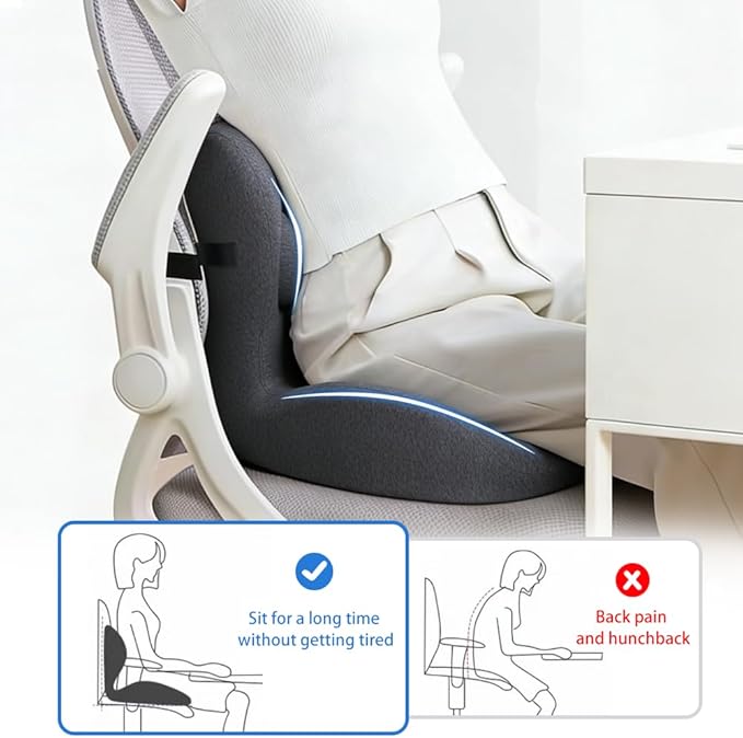 Adjustable Seat Cushion & Lumbar Support Pillow Set for Office Chair, Ergonomic Pillow for Sciatica Pain Relief, Memory Foam Back Support Pillow & Chair Cushion for Car seat, Desk Chair (black)