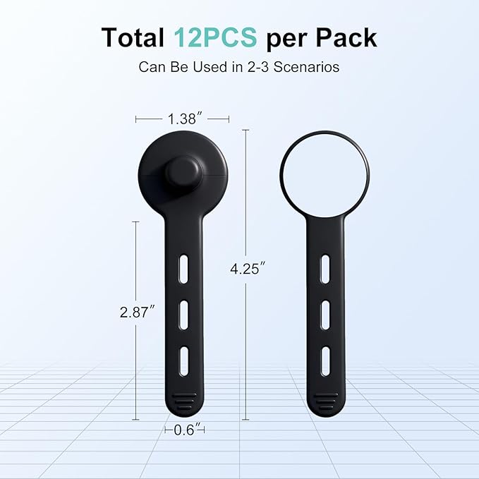 12Pcs Silicone Integrated Design Cable Management for Computer, TV, Machine Cords in Homes, Offices, Schools, Classrooms and Factories, Adjustable Elastic Self Adhesive Cord Organizers, Black
