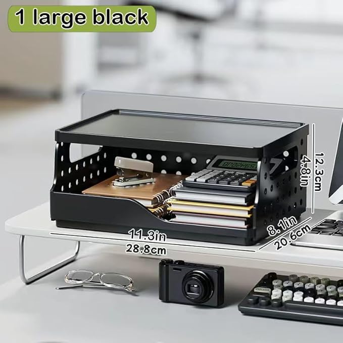 Stackable Desk Organizer, Desktop File Organizers, Tool-Free Assembly Organizer, Stationery, Office Organization(1 Large Black & 2 Small Green).