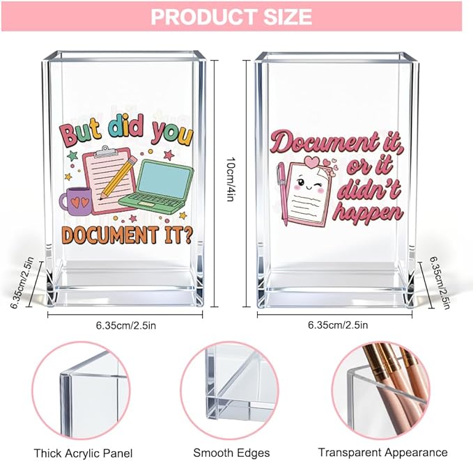 Document It Acrylic Pen Holder Cup Set 2, Cute Pencil Holder Desk Organizer, Funny Desk Accessories, Work Humor Gifts, Sarcastic Office Gifts for Women Coworkers Teachers Nurses Employees Teams