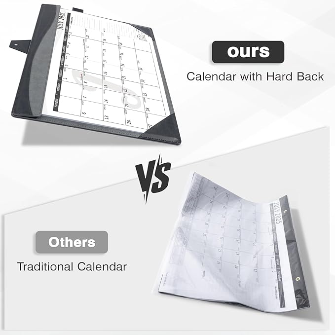 Ospelelf Desk Calendar 2025-2026 Large 12"x17" Leather Monthly Planner Pad with Protective Cover 18 Months July 2025 to Dec 2026 Black Gray