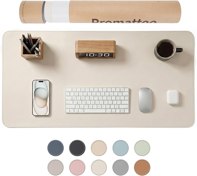 Large Desk Pad Non-Slip Desk Mat Protector for Keyboard Mouse Waterproof Vegan Leather Surface Faux Leather Laptop Mat Smooth Mouse Pad Premium Gift Tube Creamy White 35" x 17"