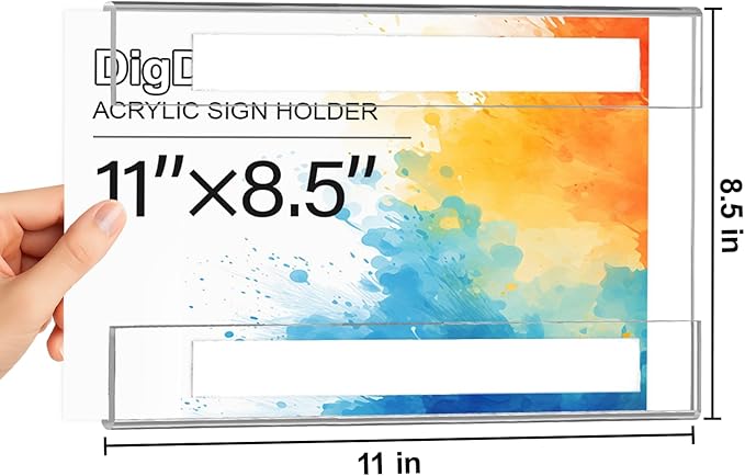 10 Pcs Acrylic Sign Holder 11 x 8.5, Horizontal Wall Mount Sign Holders with Adhesive, Clear Plastic Frames Paper Display Sign Holders for Office, Home, Store, Restaurant - No Drilling