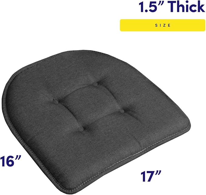 Sweet Home Collection Chair Cushion Memory Foam Pads Tufted Slip Non Skid Rubber Back U-Shaped 17" x 16" Seat Cover, 12 Count (Pack of 1), Charcoal Gray
