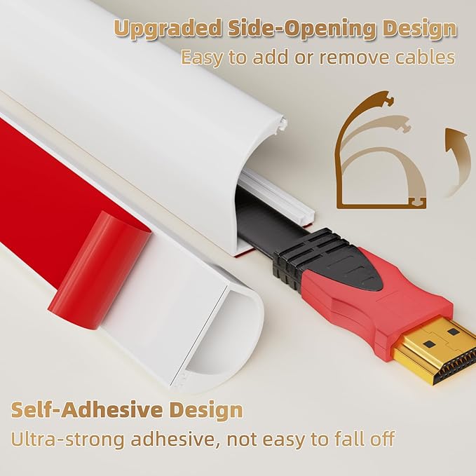 39" Side Open One Cord Hider (<1/4") for Wall Mounted Tv,Silicone Flexible Cable Cover to Hide Conceal Cords Along Wall,Wire Raceway Management Cable Concealer Channel,Electric Cord Organizer,White