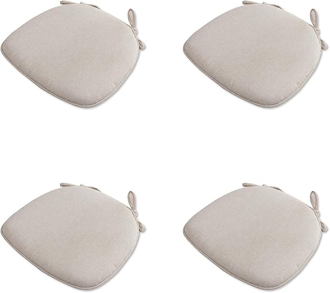 U Shaped Chair Cushion Cover with Ties for Dining Chair Pad Set of 4 Linen Thick Non Slip Seat Cushion for Kitchen Living Room Office Chair Decor Machine Washable 17"x 16" (White, 4)