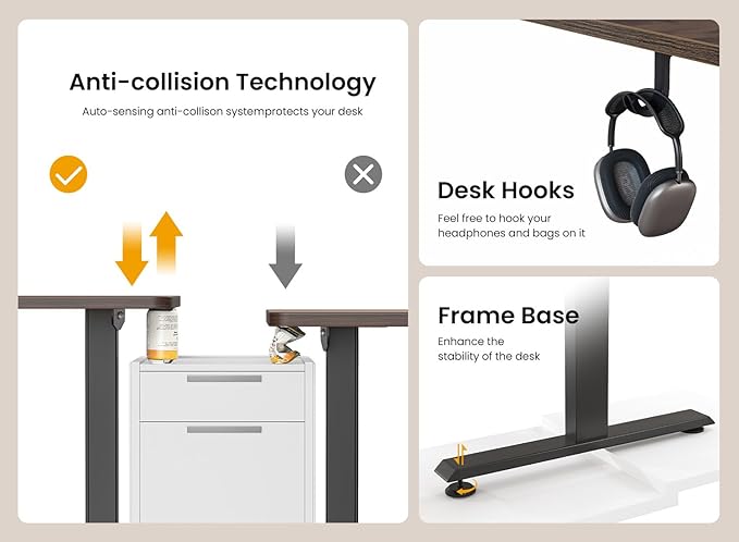 BANTI 40 × 24 Inches Standing Desk, Ergonomic, Electric Height Adjustable, Sit and Stand Up, Computer Office Desk with Splice Board, Black Frame/Black Walnut Top