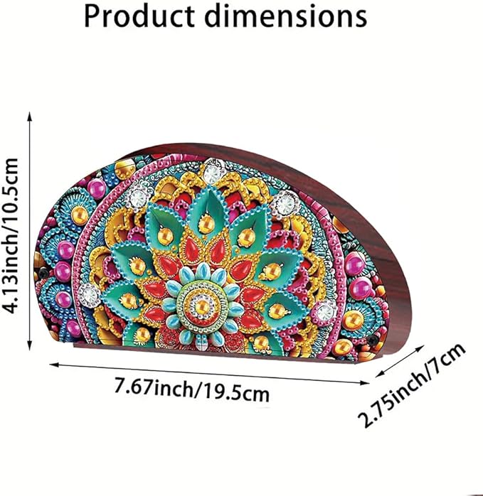POETRYDRAW DIY Mandala Diamond Art Painting Wooden Storage Box – Multi-Grid Moon Fan Makeup Brush Organizer, Double-Sided Drill Tabletop Holder for Women, Office & Home Decoration
