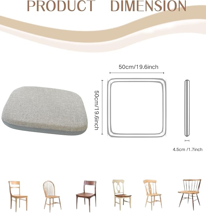High Resilience Memory Foam Chair Cushion 19"x19"x2" Set of 2 Square Chair Pads and Washable Cover Non Slip Seat Cushions for Indoor Dining Room Kitchen and Office Chairs (Khaki,19"x19")