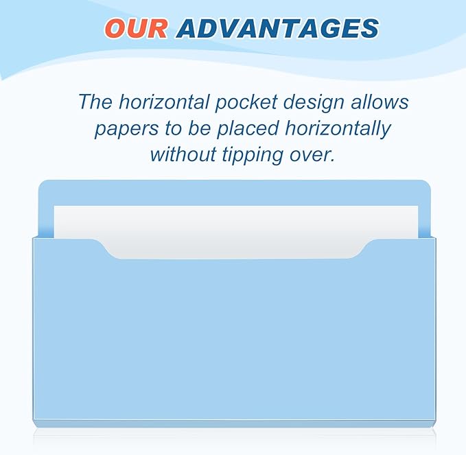 Fuutreo 6 Pcs Magnetic Wall File Organizer Magnetic Wall File Holder Refrigerator Magazine Holder for Mail Letters Paper(Ocean Color,Horizontal-large)