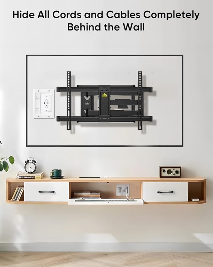 FORGING MOUNT Cord Hider for Wall Mount TV with AC Outlets, 2X USB-A Ports, in-Wall Cable Management Kit, Includes 6ft Extension Cord, Drywall Hole Saw Attachment, Drill Templates