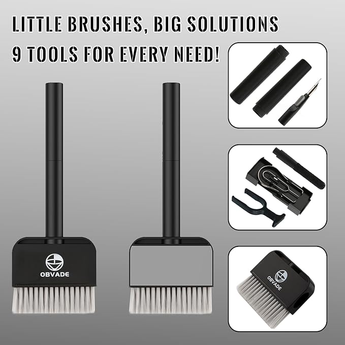 Keyboard Cleaner & Laptop Cleaning Kit - 9-in-1 Electronics Cleaning Brush Set with Keycap Puller, Screen Cleaner, Earbud Cleaner Pen for Computer, PC Monitor, MacBook, Phone, Airpods (Black)