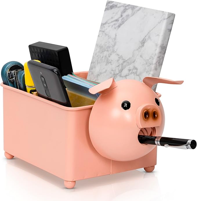 Made Easy Kit Desk Organizer, 1-5 Module Compartments - Storage for Stationery Supplies, Accessories, brushes - Home, Office, School, Dorm, Studio - Build in Pen & Pencil Holder (Pink Pig)