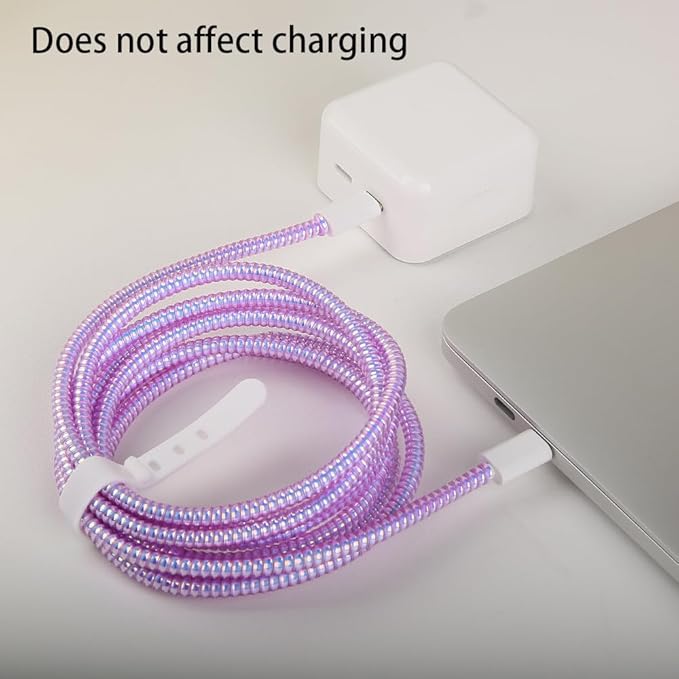 4.8M(15.75FT) Spiral Cable Protector, Multicolor Suitable for Most Phone/Pad/Laptop USB Wire Cord Savers Protection Cover Anti-Break Wrap Charger Data Line Cables Sleeves, Laser Purple