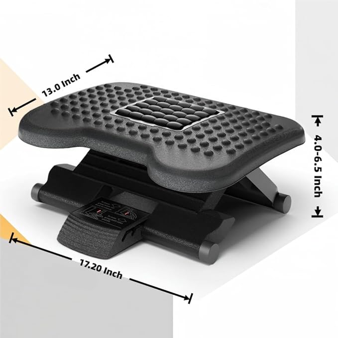 Adjustable Footrest with Massage Texture and Roller, Foot Rest for Under Desk at Work, 3 Height Adjustment Ergonomic Foot Stool and 30 Degree Tilt Angle for Office & Home, Black