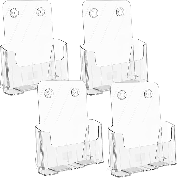 MaxGear Acrylic Brochure Holder 8.5x11 inch, Clear Plastic Literature Holder for Flyers, Pamphlets, Rack Cards and Booklets, Desk or Wall Mount, Acrylic Display Stand for Magazines, Office Use, 4 Pack