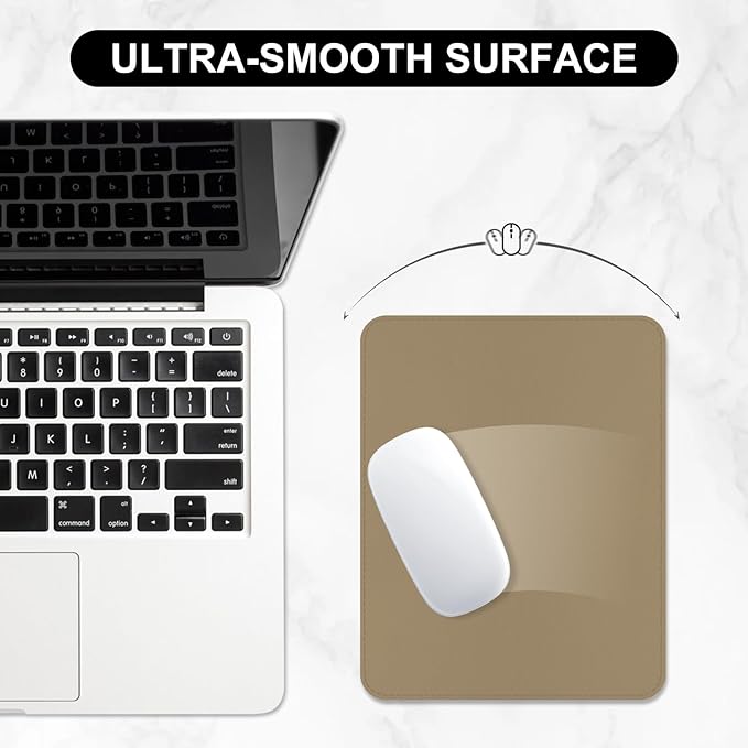 Leather Mouse Pad, Office Mouse Mat Non-Slip Rubber Base Stitched Edge Washable Waterproof Rectangular Mousepad for Office Gaming PC Laptop, 9.8" x 7.9", Apricot