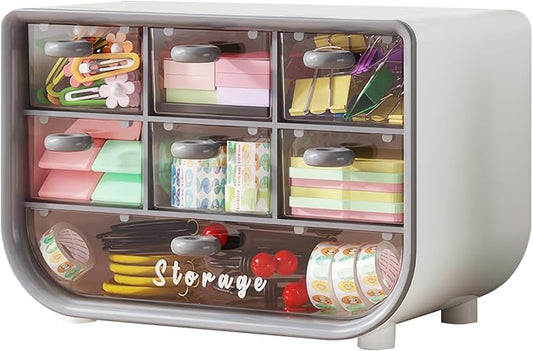 2026 Latest Mini Small Office Desk Organizer with 7 Drawers, 3 Tiers Stackable Desktop Drawers for Hand Storage and Organization, Office Fixed Makeup Organizational Set for Office and School (Gray)