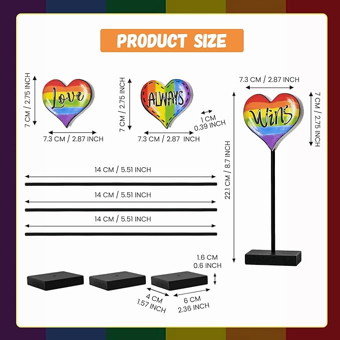Smile LGBTQ+ Pride Wooden Tabletop Sign Love Always Wins Rainbow Heart Desktop Plaque with Stands Indoor Decor for Pride Month, Home & Office Gay Pride Gift