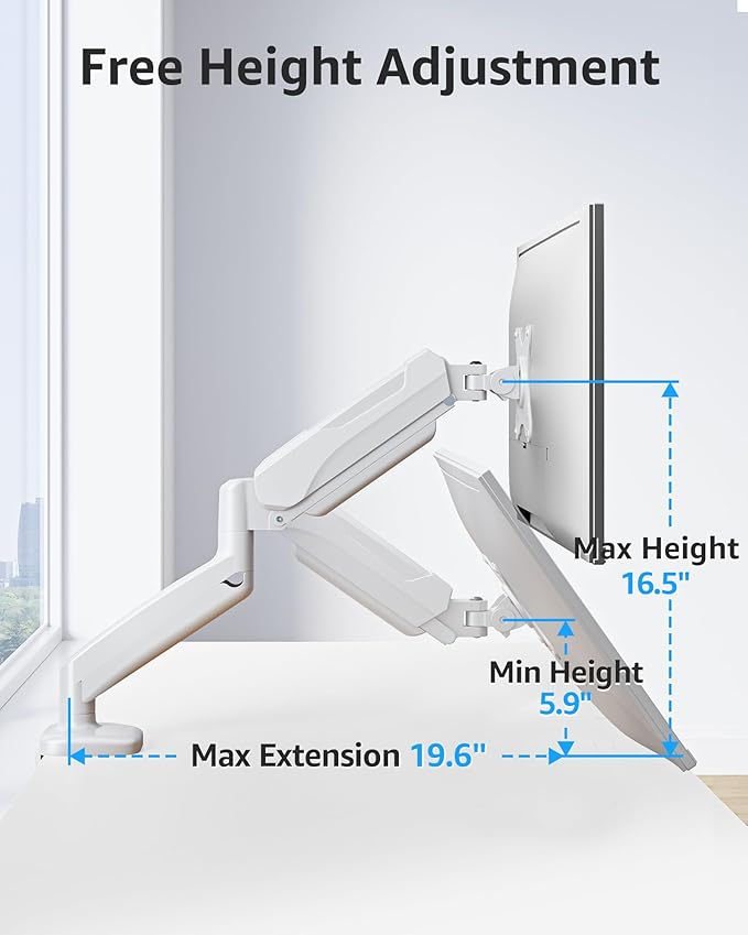 MOUNTUP Single Monitor Desk Mount Holds Screen up to 32 inch, Height Adjustable Monitor Arm, Full Motion Computer Monitors Stand with Clamp/Grommet Base, VESA Mounts Fit 4.4-17.6lbs Computer, White