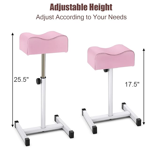 CHAOEEMY Pedicure Foot Rest,Adjustable Height Pedicure Stool,Pedicure Stand for Home Salon,Tattoo,Nail Tech(Pink)