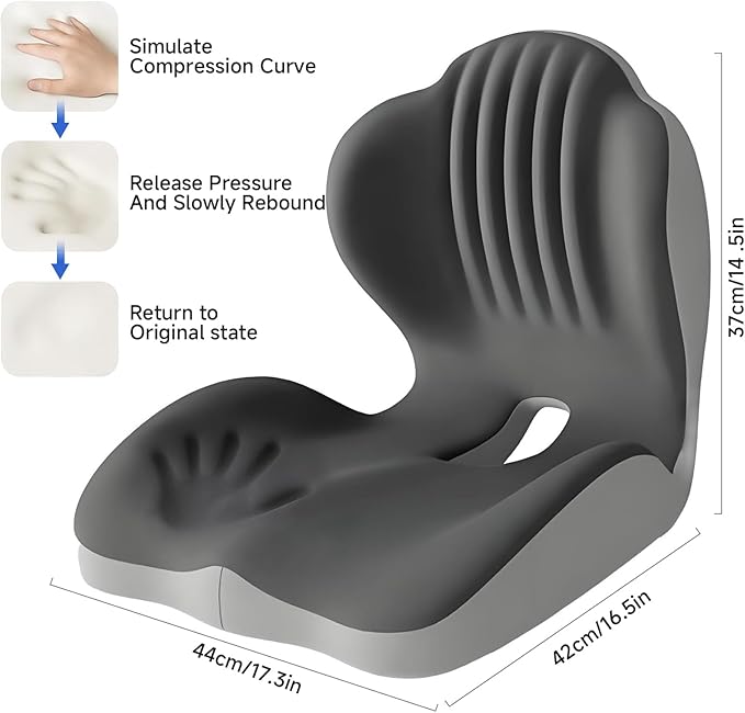 Ergonomic Car Seat Cushion with Lumbar Support, Pressure-Responsive Memory Foam, Enhanced Pelvic Stability for Pressure Relief, Ideal for Long Driving, Office & Home (Gray)