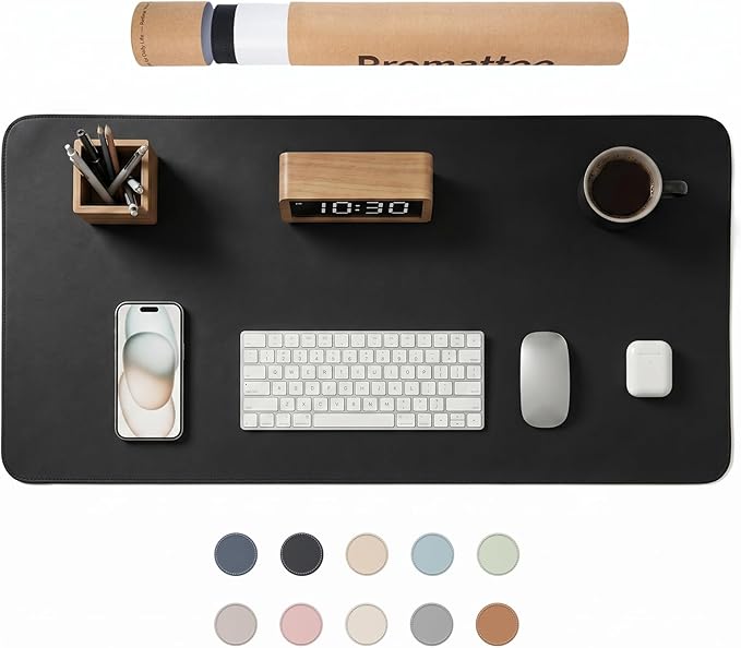 Large Desk Pad Non-Slip Desk Mat Protector for Keyboard Mouse Waterproof Vegan Leather Surface Faux Leather Laptop Mat Smooth Mouse Pad Premium Gift Tube Obsidian Black 23.6" x 13.7"