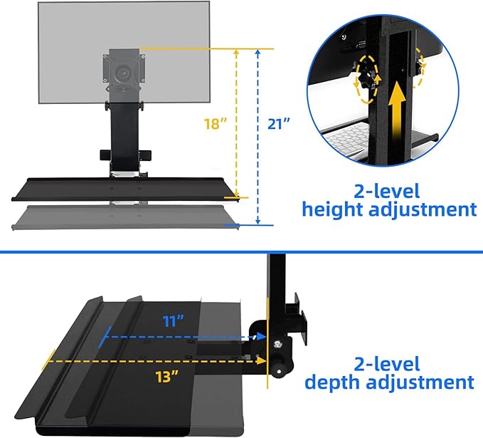 Monitor Wall Mount with Foldable Keyboard Tray for Mac mini/Small PCs Monitor and Keyboard Mount | 26" Curved Platform w/Mouse Space | Holds 17"-32" Screens