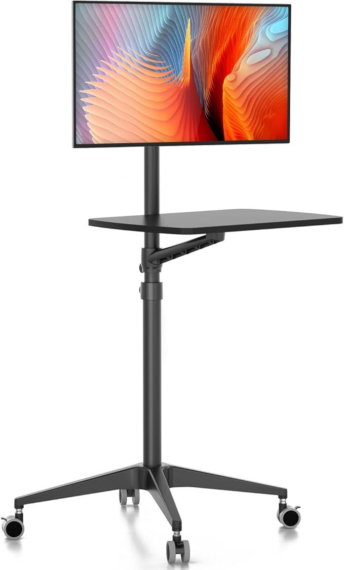 Viozon Mobile Desk,Mobile Workstation,Mulitiuse Rolling Laptop Floor Stand,34"-48.6" Height Adjustable,Compatible with 17"-27" Monitor&12"-17" Laptop,21"×14" Desk,Maxload 17.6lbs,4 Lockable Wheels B