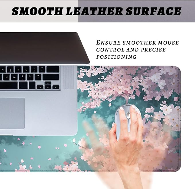 Cherry Blossom Gaming Mouse Pad Dream Sky Petals Large Gaming Mouse Mat with Stitched Edges,Non-Slip Waterproof Rubber Base Mous Mat Office Computer Keyboard Laptop 31.5"x11.8"