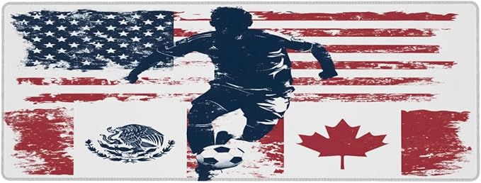 Large Mouse Pad Soccer American Flag Non-Slip Rubber Long Gaming Desk Mat Big Computer Keyboard Mousepad Waterproof Protector Wristing Pad for Gaming Office Home Decorative 31.5 X 11.8 Inch
