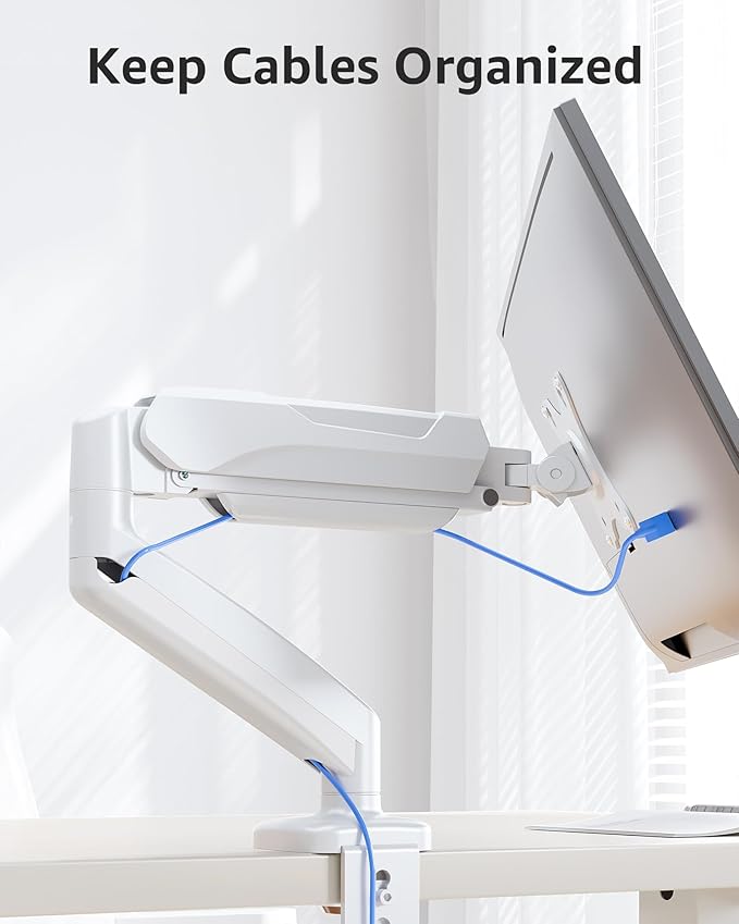 MOUNTUP Single Monitor Desk Mount Holds Screen up to 32 inch, Height Adjustable Monitor Arm, Full Motion Computer Monitors Stand with Clamp/Grommet Base, VESA Mounts Fit 4.4-17.6lbs Computer, White