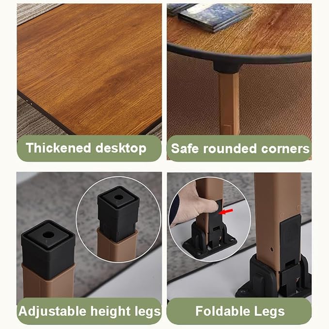 Folding Round Japanese-Style Tea Coffee Table Low Table, Foldable Dining Table, Study Table, Small Desk, for Tatami Sitting On The Floor Bedroom Bay Window Tea Room, Space Save(70 * 30cm)