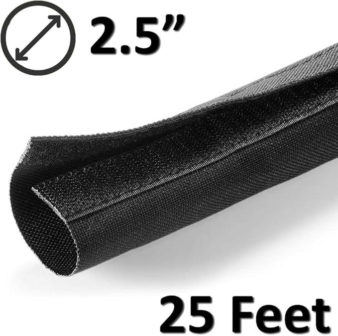 Electriduct 2.5" Hook and Loop Nylon Fast Wrap Sleeve Cable Management - 25 Feet - Black