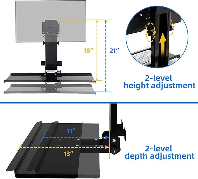 Monitor Wall Mount with Keyboard Tray and PC Wall Mount Set, Monitor and Keyboard Wall Mount Height Adjustable Fits 17"-32" Computer Screens, All in One PC Wall Mount with VESA Standard, 26" Wide Plat